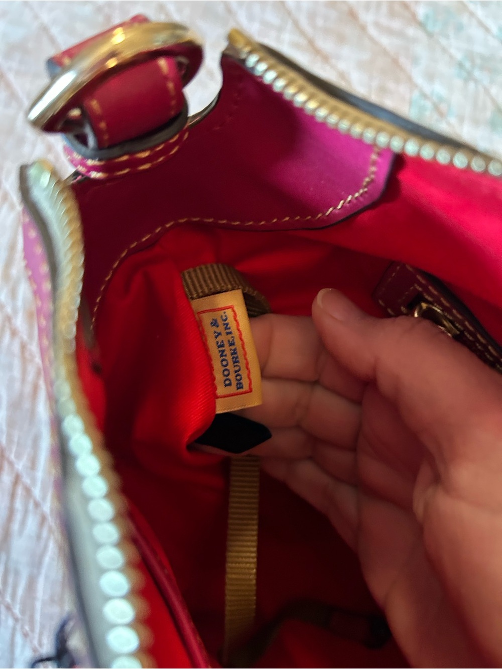 Dooney & Bourke Belmar leather Domed Satchel in Strawberry, excellent preowned - Picture 9 of 11